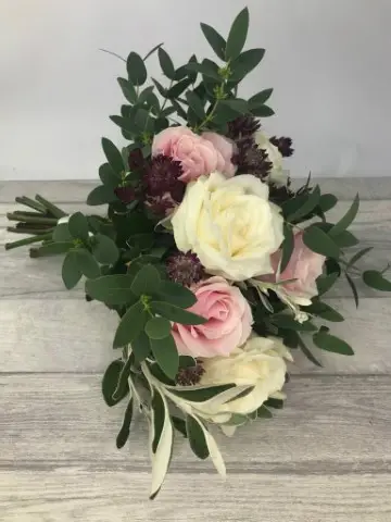 Bridal Bouquet with Large Cream and Pink Roses