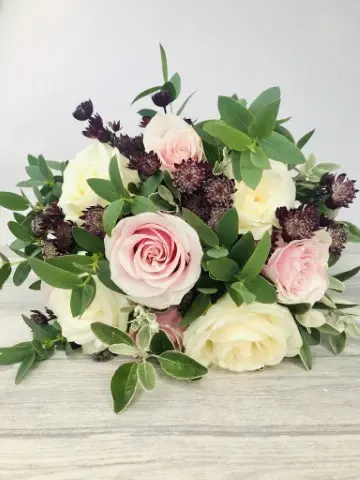 Natural Bridal Bouquet Cream Pink and Burgundy