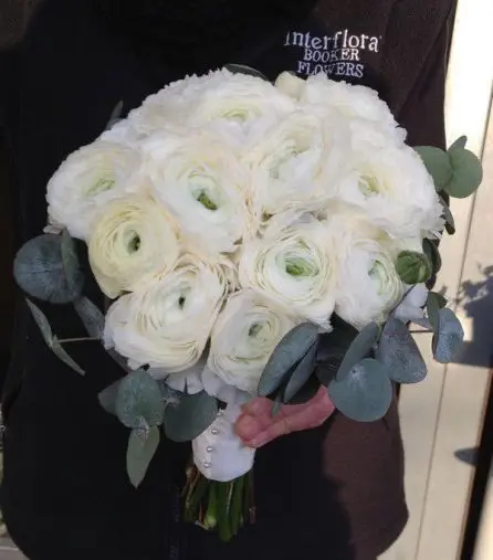 Winter Wedding White Ranunculus Bridesmaid Bouquet - Side