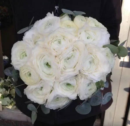 Winter Wedding White Ranunculus Bridesmaid Bouquet Head On