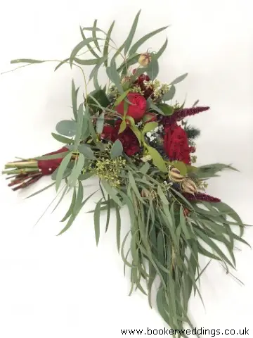 Bridesmaid Wild Bouquet of Red Roses Eryngium and Berries