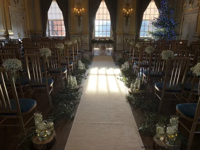Flowers and Foliage down the aisle at Knowsley Hall