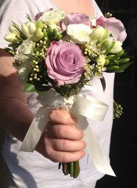 Bridesmaid bouquet Rose Wax and Freesia side