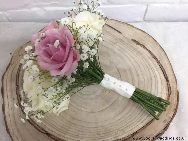 Bridemaid Hand Tied Bouquet of Avalanche Roses and Gypsy Grass