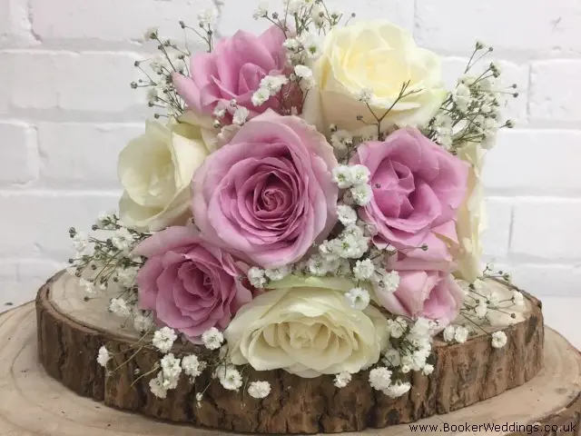 Bridemaid Handtied Bouquet Pink And White Roses With Gypsy Grass