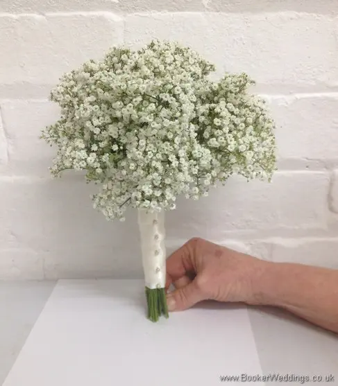 All White Hand Tied Gypsophila Bridesmaid Bouquet Side View
