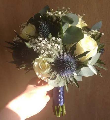 Cream Rose and Eryngium Bridesmaid Bouquet Side View