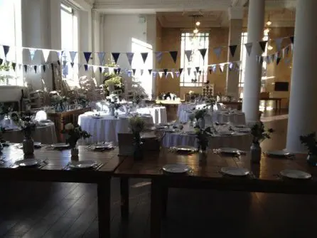Jar Table Arangments Rose Eryngium and Gypsophilia 11