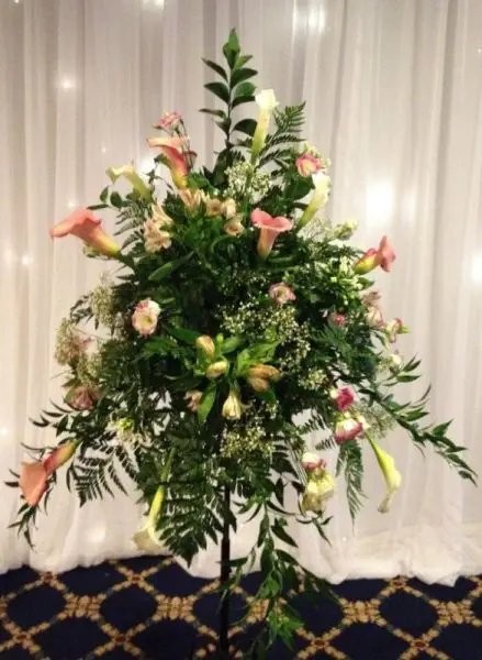Pink and White Calla Lily Pedestal Arrnagement 1 Close Up