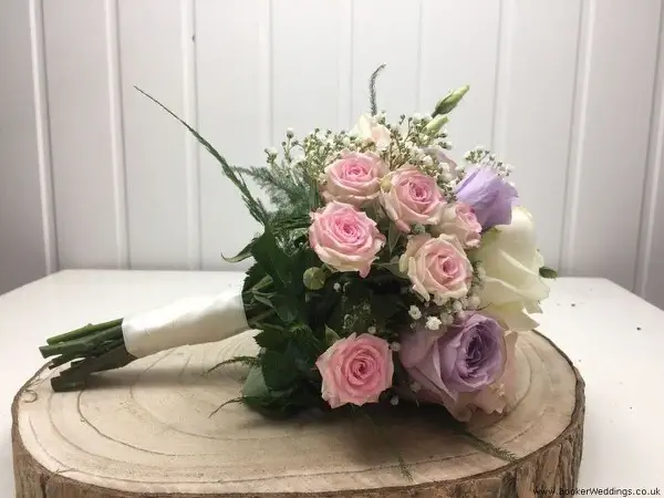 Bridesmaid Handtied in Pink Lilac and Cream Roses