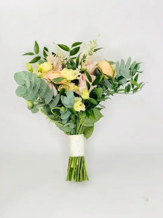 Pastel Flowers and Eucalyptus Bridal Handtied