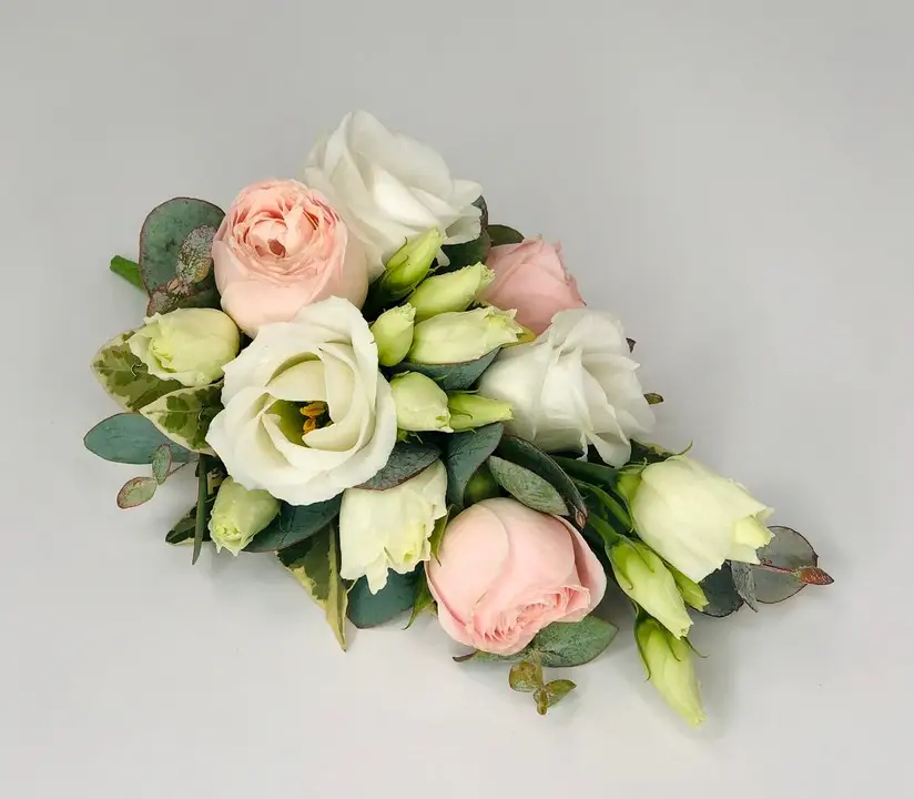 White Lisianthus and Eucalyptus Pin Corsage