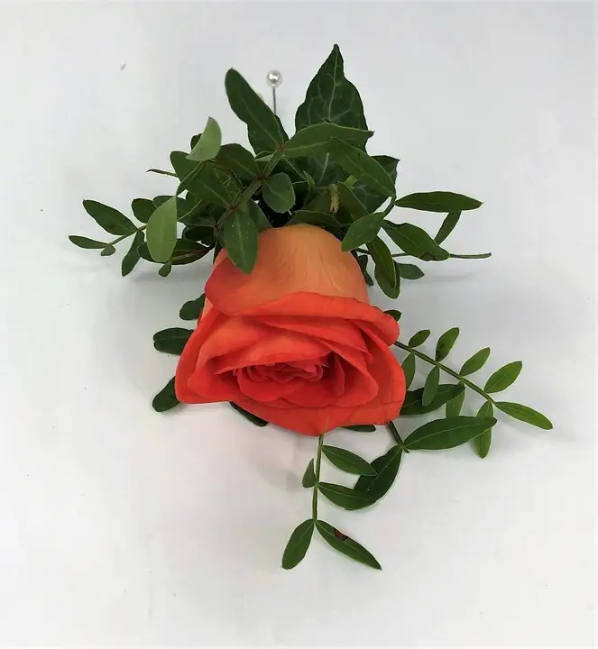 Classic Orange Rose Buttonhole with Green Foliage and Ivy