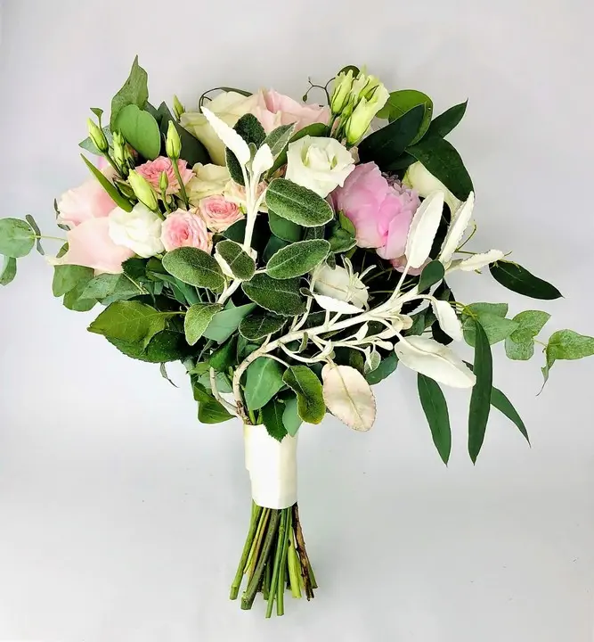 Pretty Pink and White Summer Bridal Handtied with Rustic Foliage