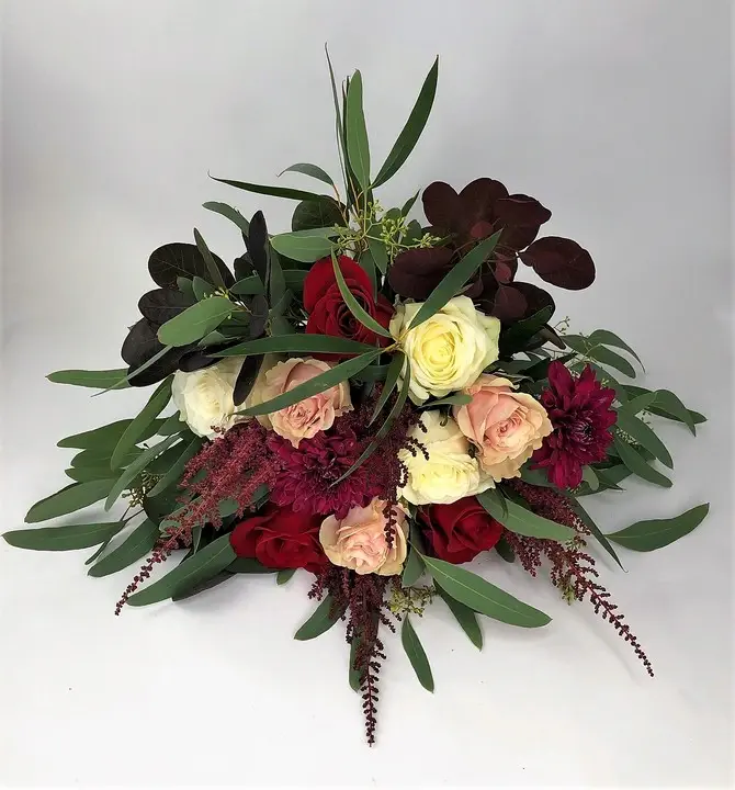 Romantic Burgundy Rose and Astilbe Handtied for Bride