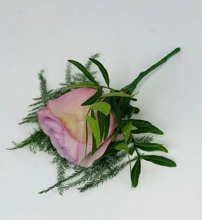 Rustic Lilac Rose Buttonhole with Wild Foliage