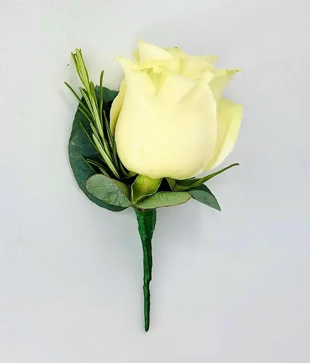 Simple White Rose Buttonhole with Rosemary