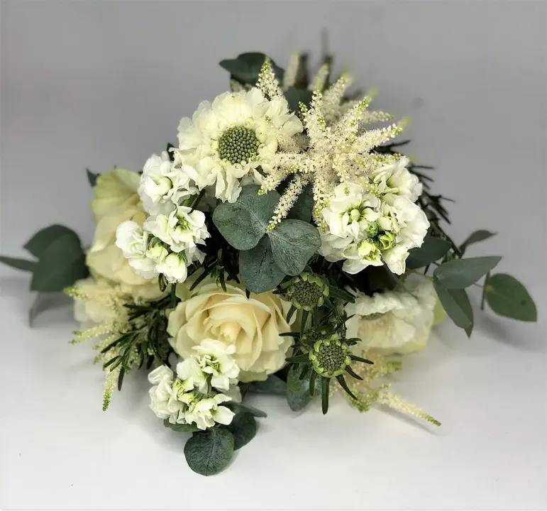 Summer Textures Bridal Bouquet with Roses and Scabiosa