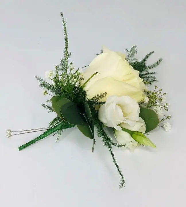 Summer White Boutonniere with Foliage and Texture