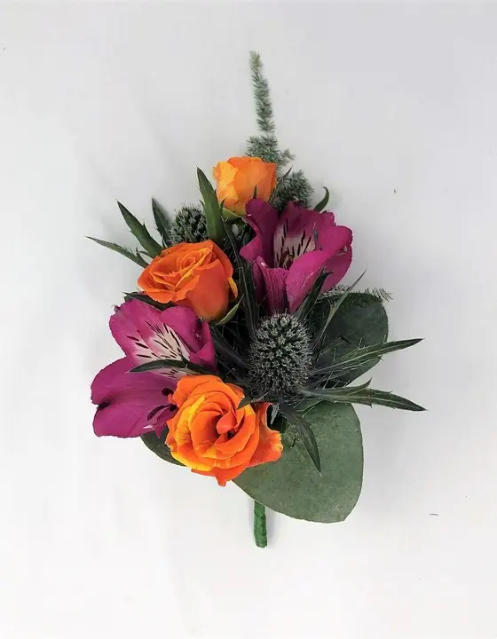 Vibrant Summer Corsage with Orange Rose and Thistle