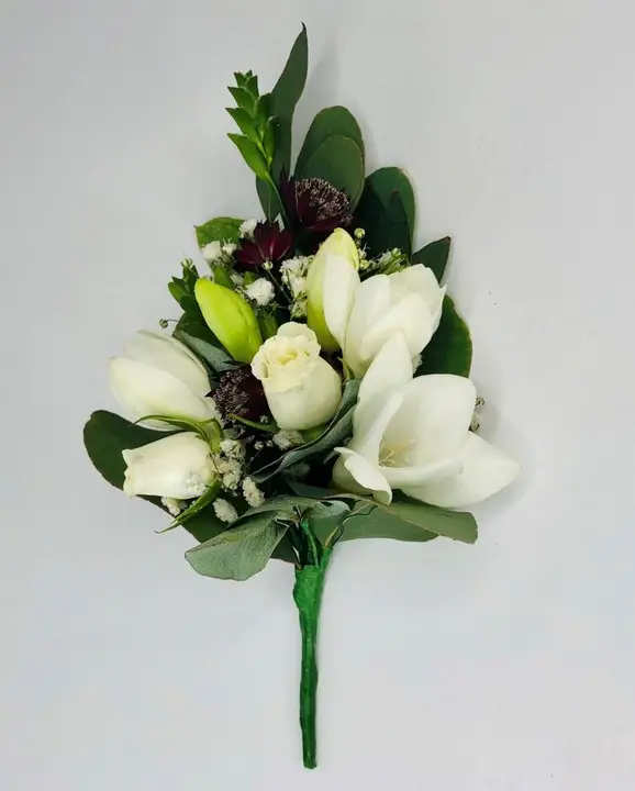 White and Burgundy Scented Corsage with Freesia