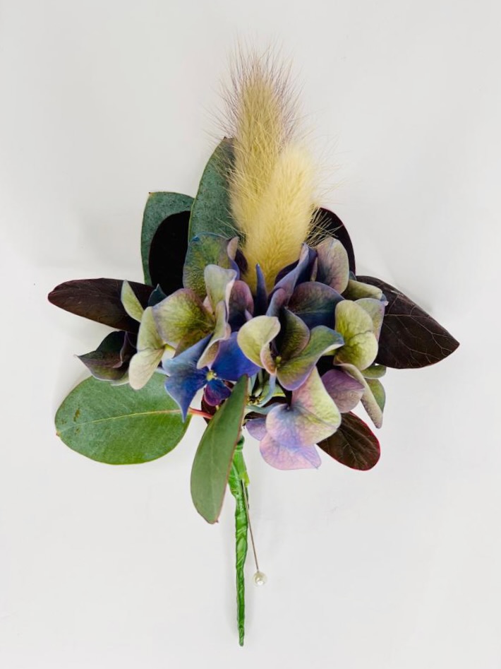 Modern Boutonierre with Hydrangea and Bunny Tails