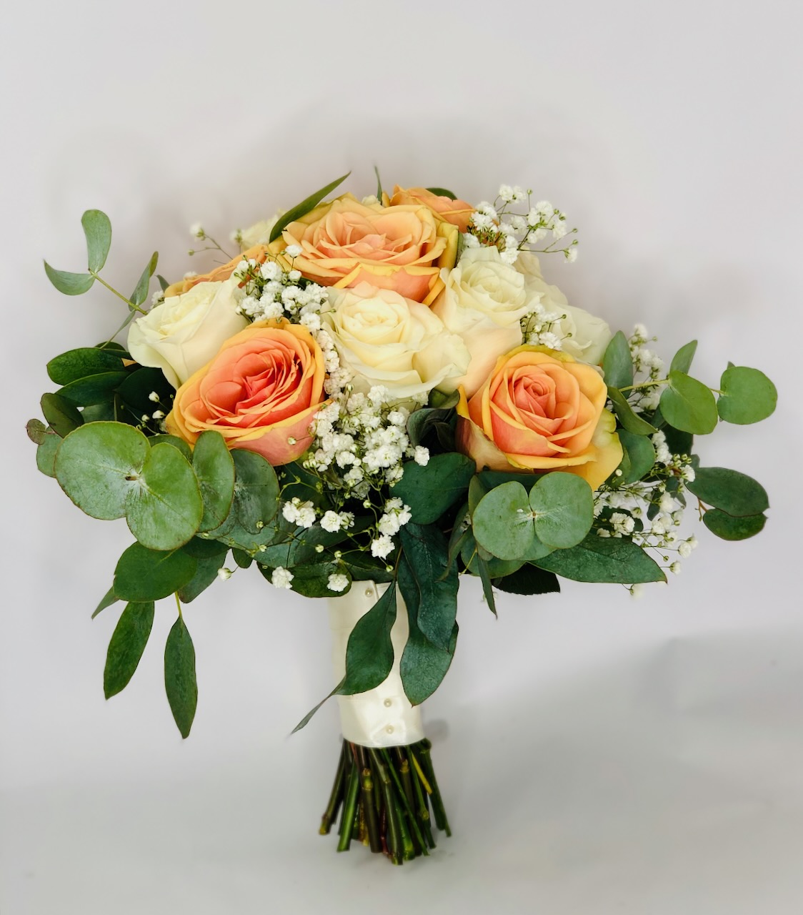 Peach Rose and Eucalyptus for Summer Bride