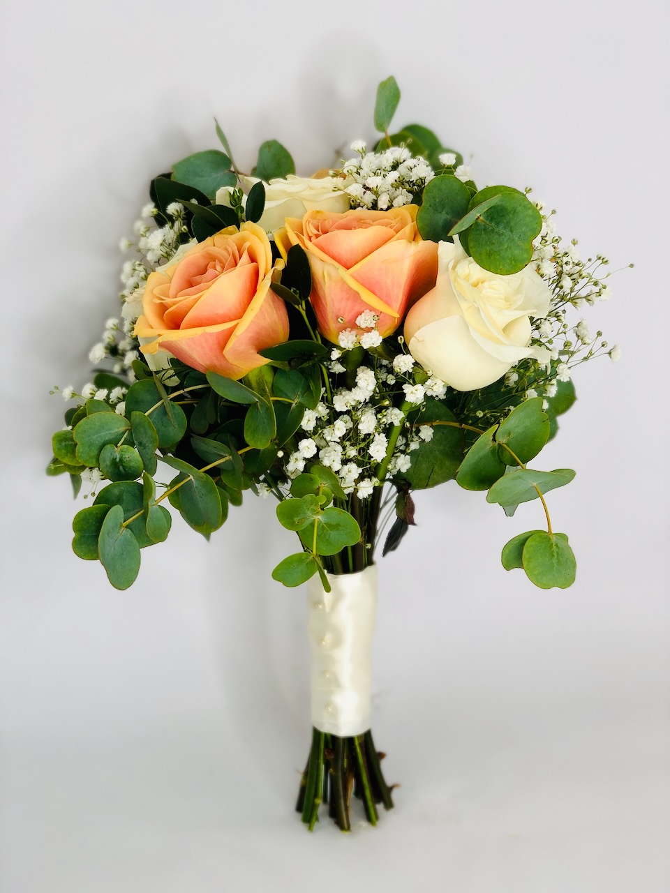 Peach and White Rose Handtied for Bridesmaid