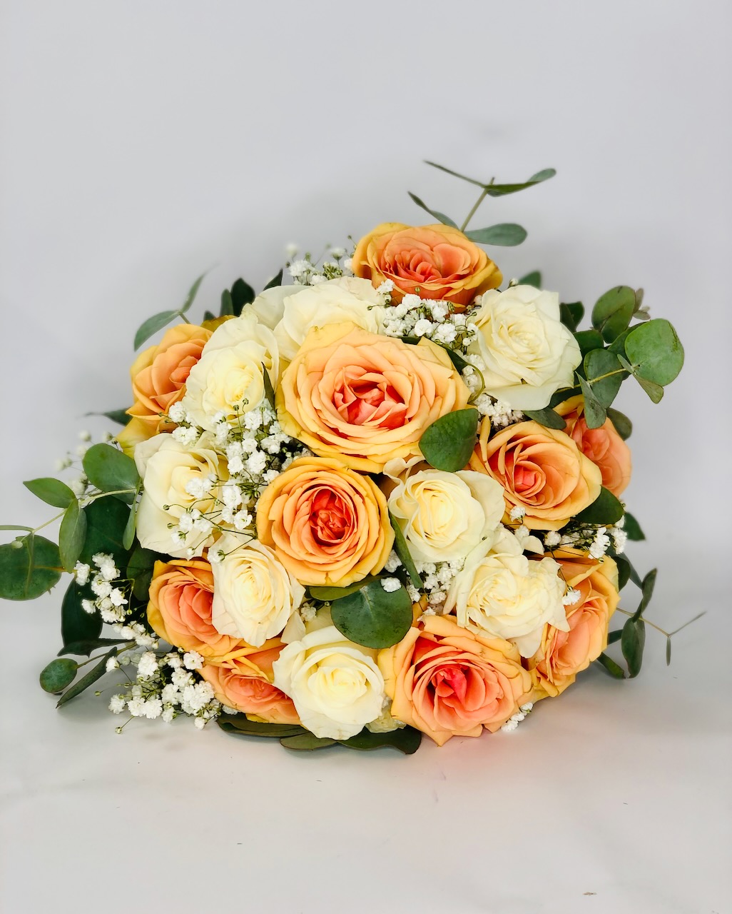 Peach and White Rose Round Brides Bouquet
