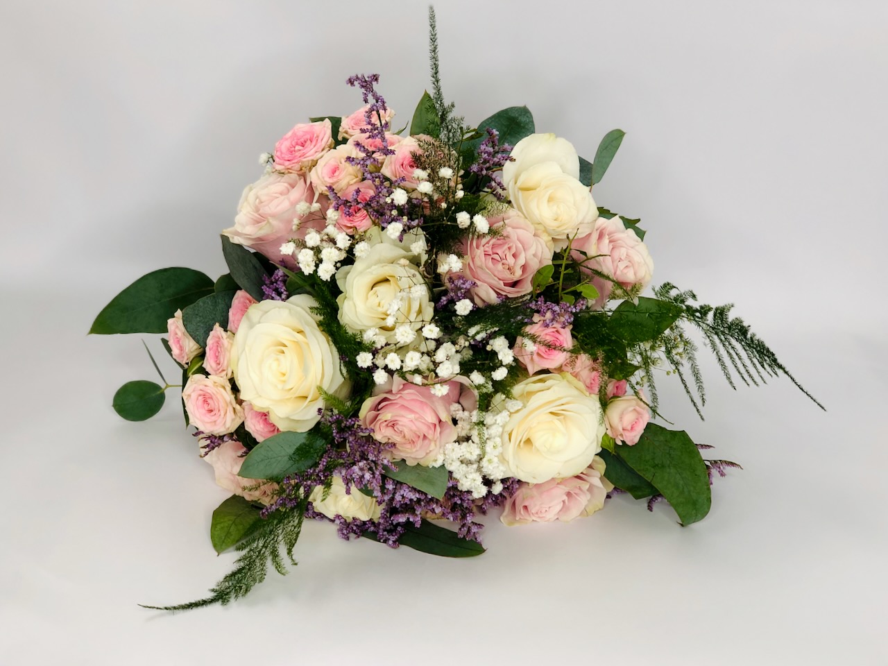 Pink and Lilac Bridal Bouquet with Fern