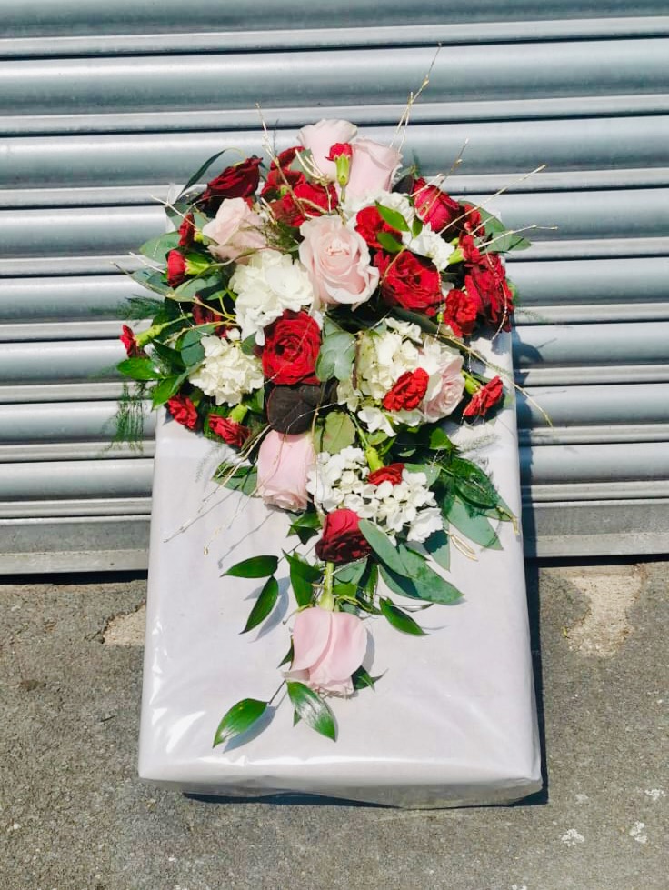 Red and Pink Rose Shower Bouquet with Gold Birch