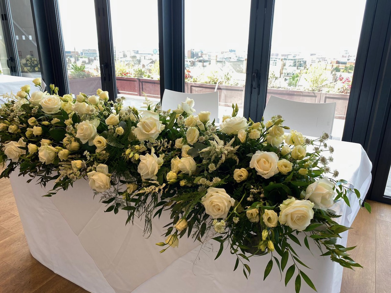 White Rose Top Table Flowers at Hope Street Hotel