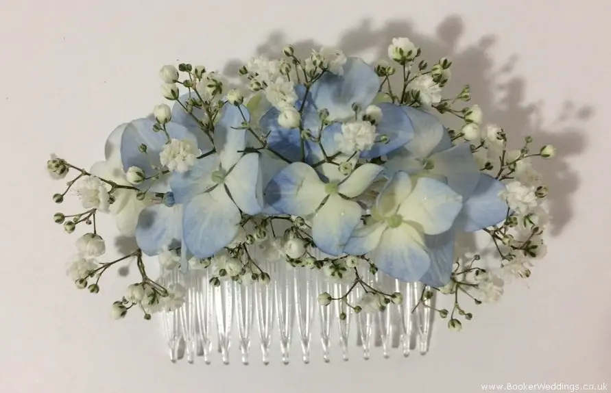 Bride wedding flower comb of Hydrangea and gypsy grass