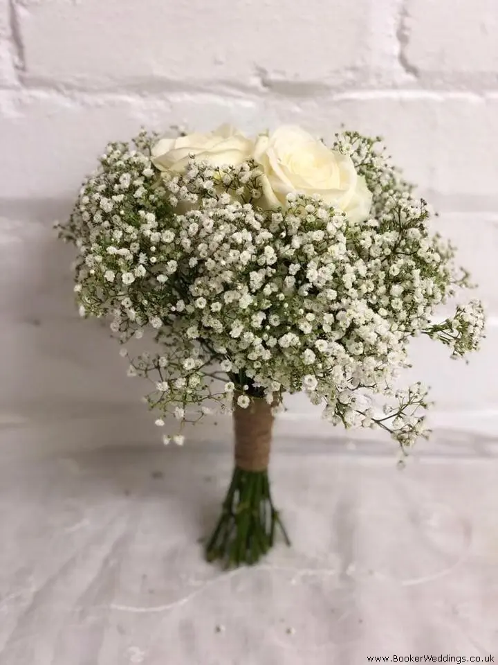 Bridesmaid Hand Tied of White Roses and Gypsy Grass