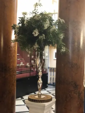 Mini Trees with Gyp In Glass Vase and Log Slice