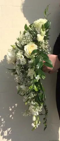 White Shower Bouquet in Roses Gyp and Chincherinchees
