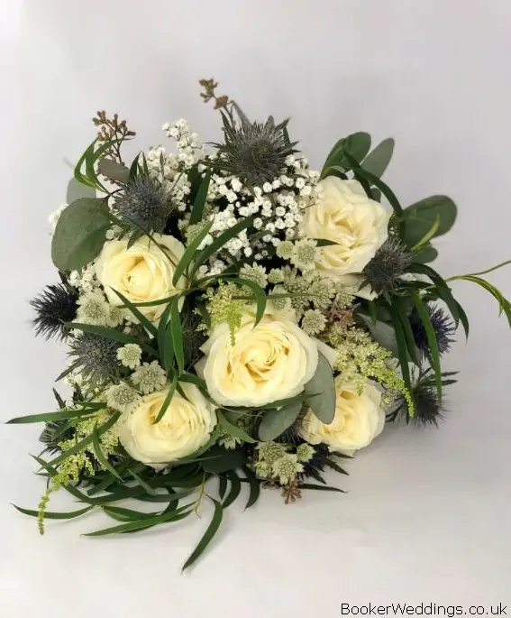 Bride Handtied of Roses Eryngium Astible Veronica and Euc