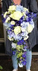White Rose Blue Hydrangea Blue Delphinium Brides Shower Bouquet 1