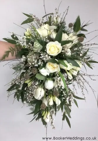 Cascading Bride Bouquet Of Roses Ranuculus Freesia