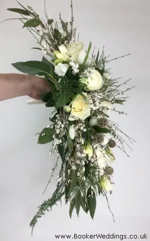 White and Green Bride Bouquet In Cascading Style