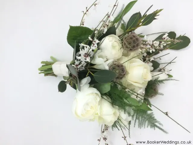 White and Green Bridesmaid Handtied For Rustic Wedding