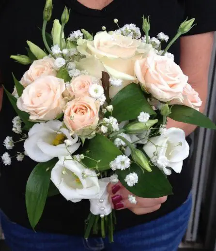Peach Rose Flower Girl Bouquet Side