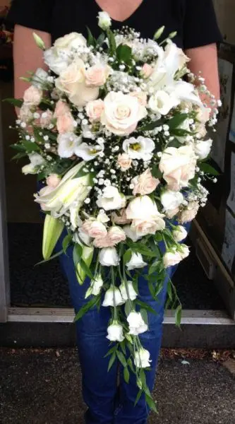 Peach Rose and Lily Bridal Shower Bouquet 1