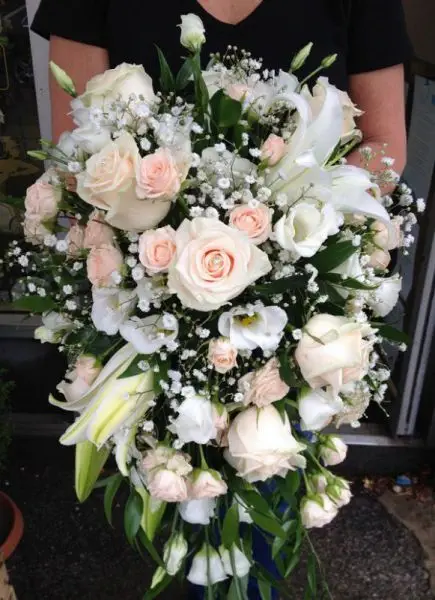 Peach Rose and Lily Bridal Shower Bouquet Close Up