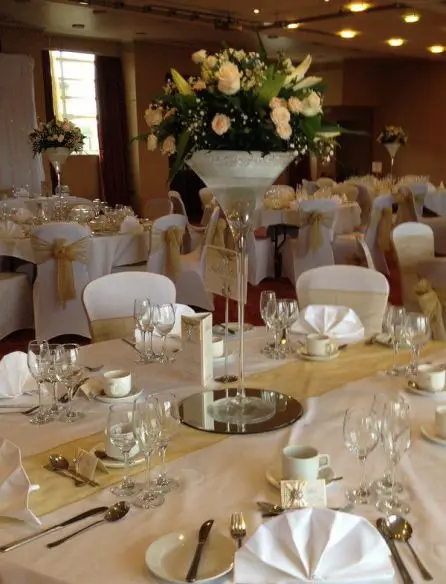 Peach Rose and Lily Martini Glass Table Arrangement