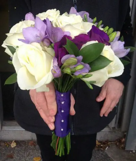 Purple and White Brides Boquet Side