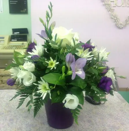 Purple and White Top Table Arrangement