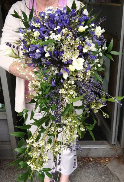 Agapanhus Freesia Lavender and wax Brides Shower Bouquet