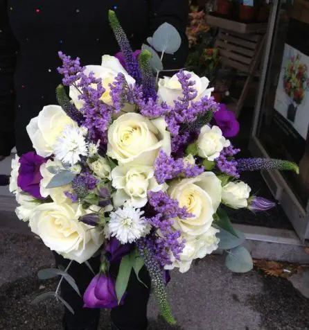 Purple and white Brides bouquet