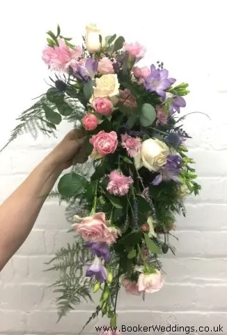 Bride Shower Bouquet of Roses Freesia Carnations Eryngium